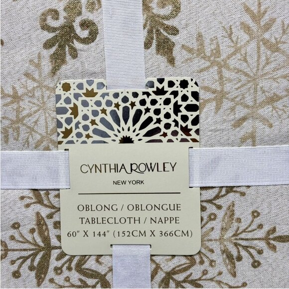 Cynthia Rowley Ornate Gold Snowflake Tablecloth 60x144 Sparkle Christmas Holiday - Picture 13 of 13